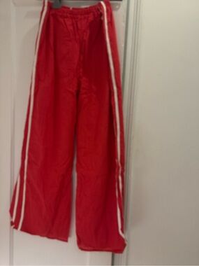 Wide-Leg Red Track Pants with White Side Stripes